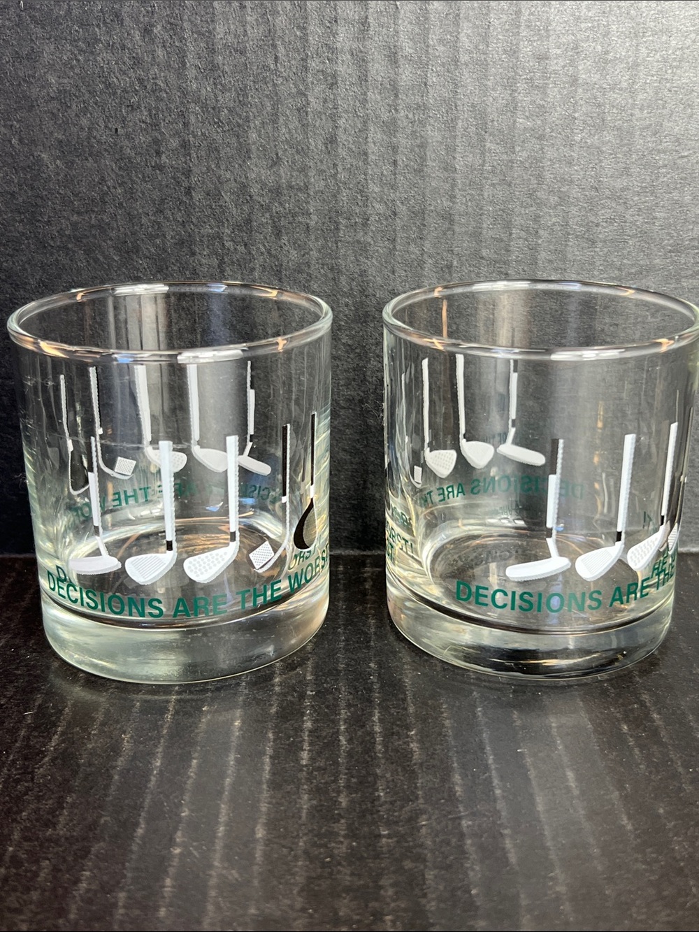 Clear Golf-Design Tumbler Glasses in Green Accent - Set of 2